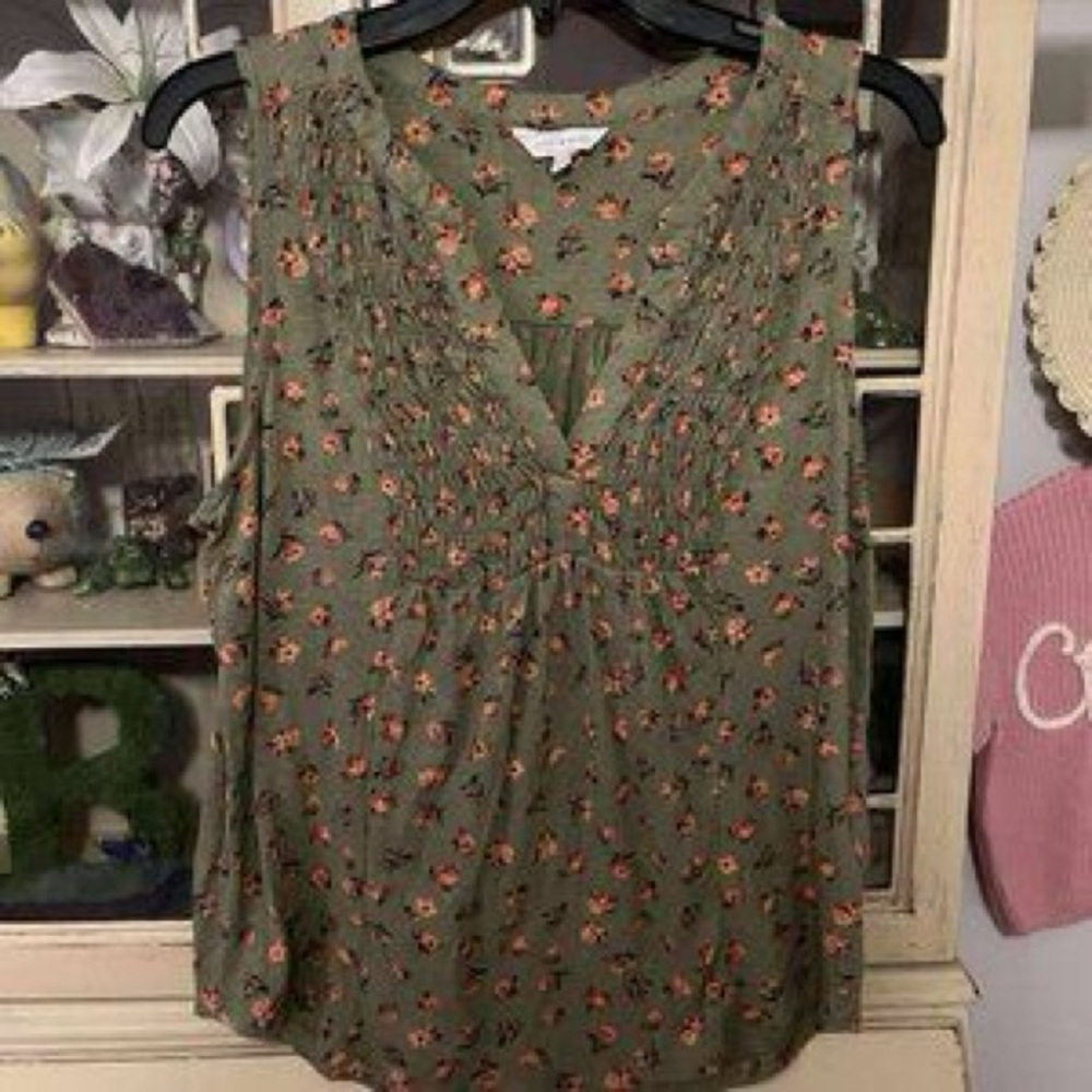 Medium Floral Lucky Brand Green Sleeveless Blouse Size Medium